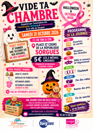 Affiche journée Vide ta chambre d’Halloween et Octobre Rose