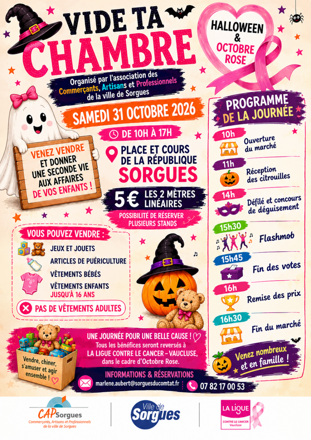 Affiche journée Vide ta chambre d’Halloween et Octobre Rose
